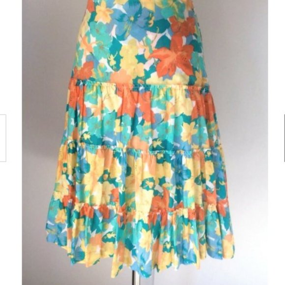Nicole Miller Dresses & Skirts - Nicole Miller | Beautiful Vibrant Floral | Tiered Cotton Skirt | 8 | EUC